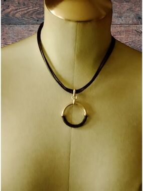 Gold and Black Circle Pendant Necklace